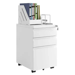 BukkitBow - Archiefkast met Slot - Opbergruimte met 3 Lades - Met Vergrendelingsmechanisme en Volledig Draaibare Zwenkwielen - (48X39X62CM)