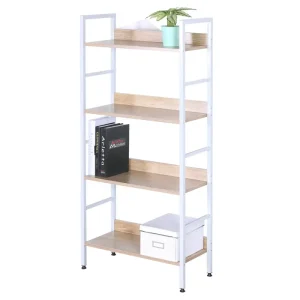 BukkitBow - Boekenkast / Metalen Rek met Licht Houten Planken - Geschikt als Schoenenrek en Decoratierek (60X27,5X126CM)