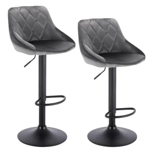 BukkitBow - Industriële Velvet Barkruk met Rugleuning en Verstelbare Zithoogte - Set van 2 Stuks - 60-82CM