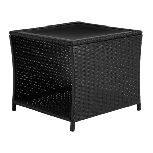 BukkitBow - Luxe Polyrattan Bijzettafel met Glasplaat en Opbergvak - Buitentafel