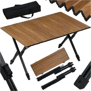 BukkitBow - Opvouwbare Campingtafel - Aluminium en Kunststof - Verstelbare Hoogte - 50 kg Draagvermogen - Houtlook