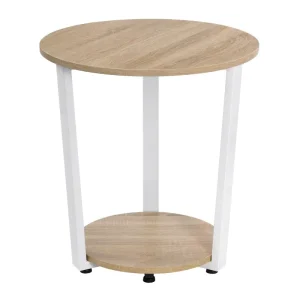 BukkitBow - Ronde Salontafel / Bijzettafel - Moderne Kleine Tafel - met 2 planken - Metalen Zwarte Frame
