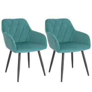 BukkitBow - Set van 2 Eetkamerstoelen - Fluwelen Stoelen met Metalen Poten - Ergonomisch Design - Zithoogte: 46.5CM
