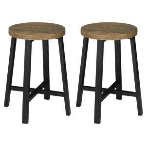 BukkitBow - Set van 2 Vintage Industriële Krukken - met Bewerkt Hout en Metalen Frame - Zithoogte: 46CM